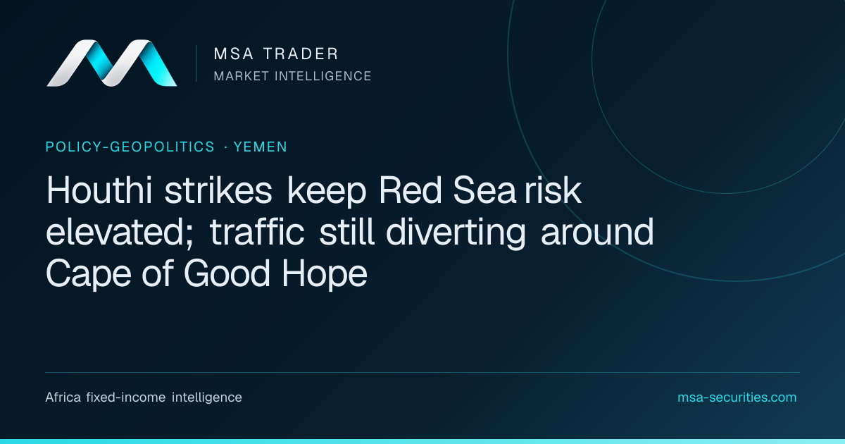 Houthi strikes keep Red Sea risk elevated; traffic still diverting ...