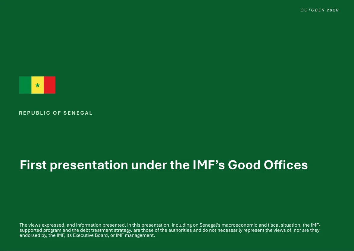 Cover of the Republic of Senegal presentation, October 2026